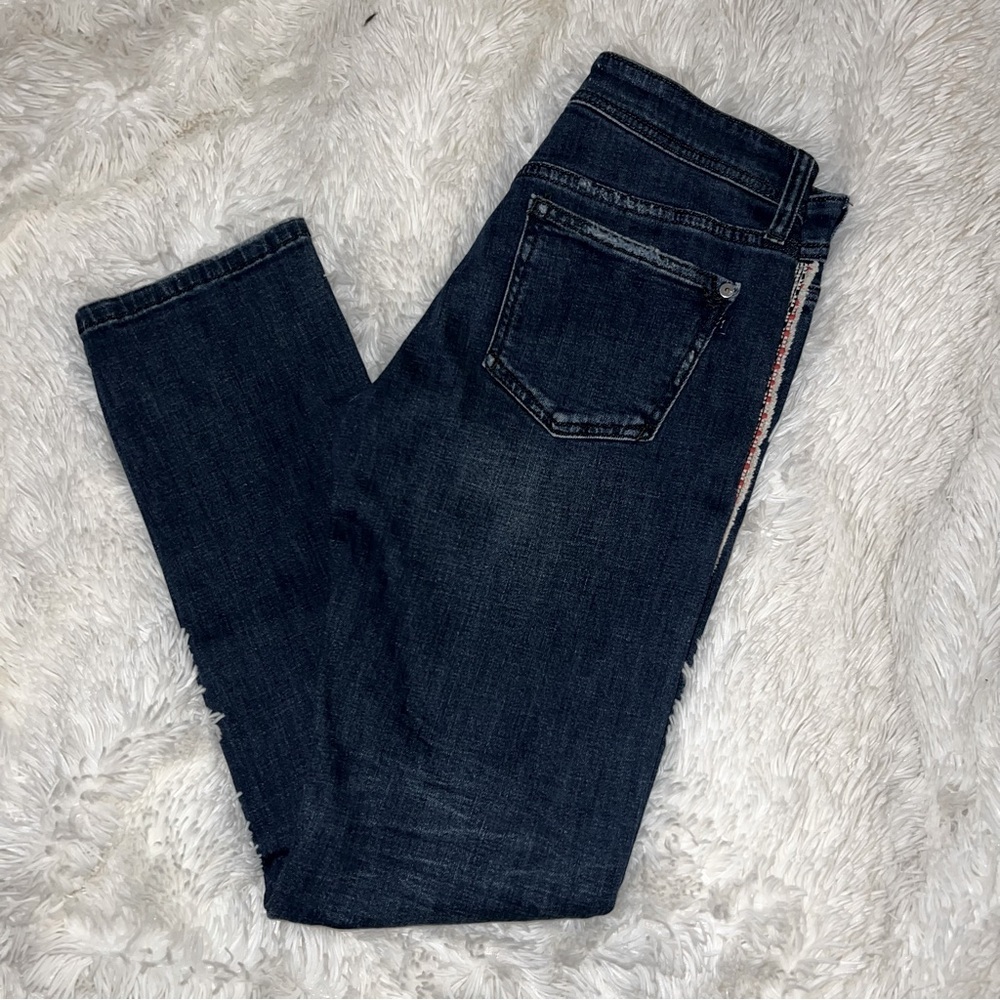 Anthropologie Pilcro Embroidered Side Stripe Slim Boyfriend Jeans, Sz 26/2 - Picture 3 of 11
